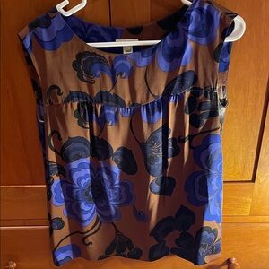 J. Crew Brown Tank Top with Blue Floral Print